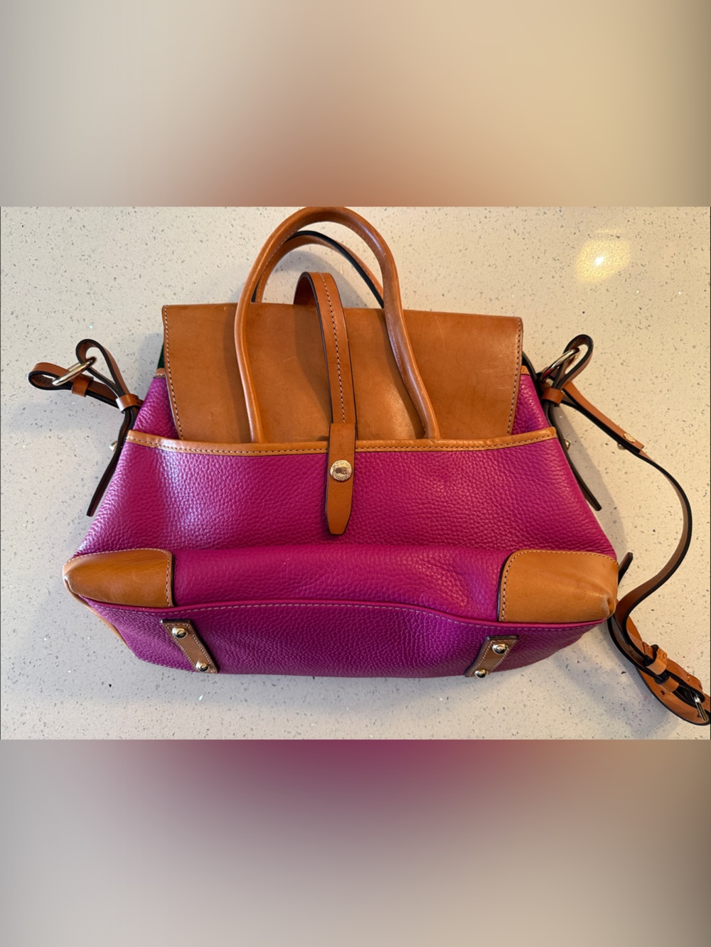 Dooney & Bourke Pink and Tan Leather Satchel - Picture 11 of 12